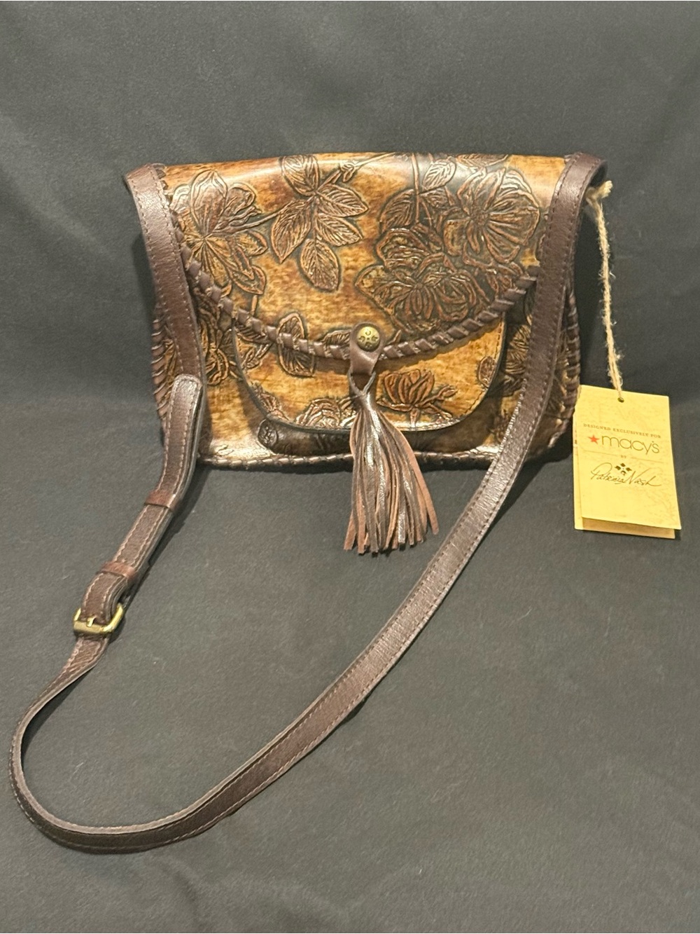 Patricia Nash Hand-Tooled Floral Leather Crossbody Bag